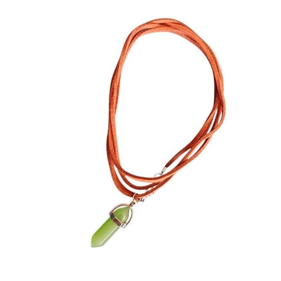 Faux Leather Long Faux Jade Crystal Necklace - Picture 1 of 3